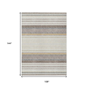 HomeRoots 9' X 12' Washable Ivory Taupe Beige Striped Area Rug – Durable, Stylish, Perfect for Indoor & Outdoor Use! 659662