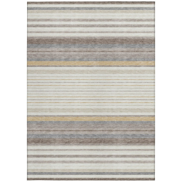 HomeRoots 10' Striped Indoor Outdoor Area Rug - Ivory, Taupe & Beige - Washable, Durable & Versatile Design! 659663