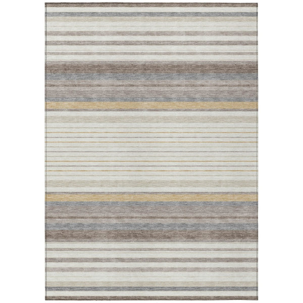 HomeRoots 10' Striped Indoor Outdoor Area Rug - Ivory, Taupe & Beige - Washable, Durable & Versatile Design! 659663