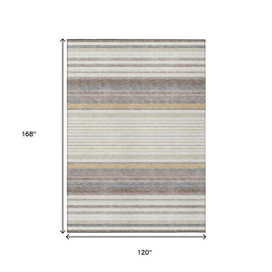 HomeRoots 10' Striped Indoor Outdoor Area Rug - Ivory, Taupe & Beige - Washable, Durable & Versatile Design! 659663