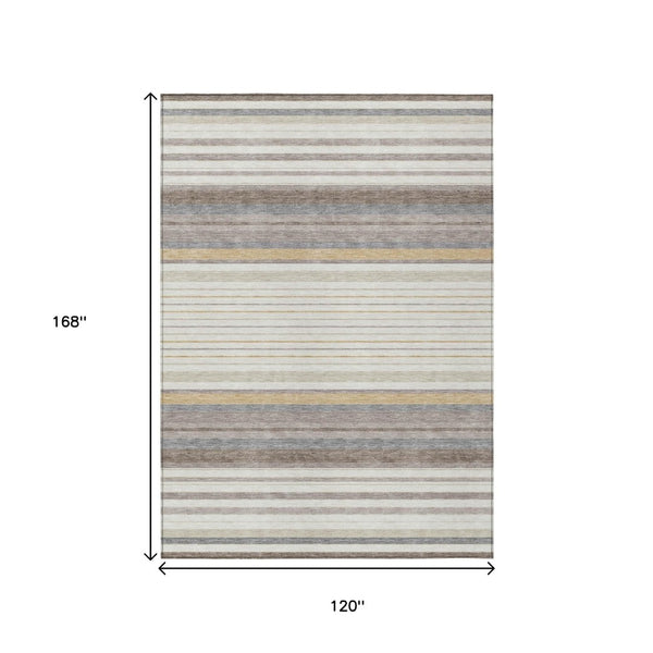 HomeRoots 10' Striped Indoor Outdoor Area Rug - Ivory, Taupe & Beige - Washable, Durable & Versatile Design! 659663