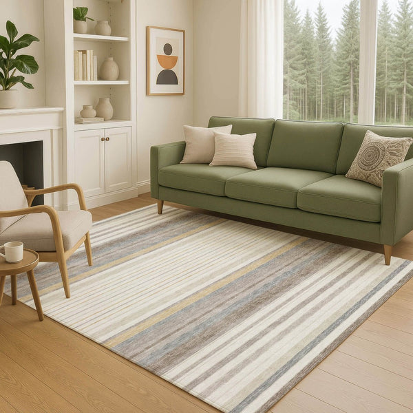HomeRoots 10' Striped Indoor Outdoor Area Rug - Ivory, Taupe & Beige - Washable, Durable & Versatile Design! 659663