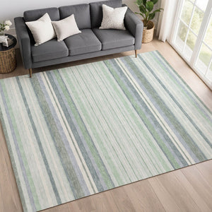 HomeRoots 5' Stylish Mint Green and Ivory Striped Washable Area Rug for Indoor/Outdoor Use - Durable & Easy Care 659665