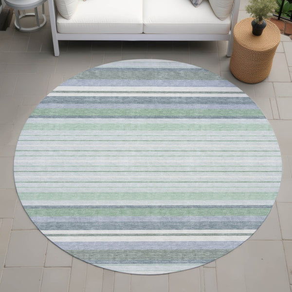 HomeRoots 8' Stylish Mint Green & Ivory Striped Washable Area Rug for Indoor & Outdoor Spaces, Durable & Easy-Care 659666