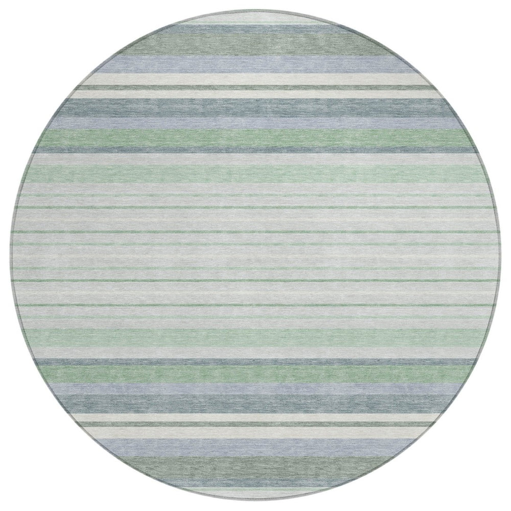 HomeRoots 8' Stylish Mint Green & Ivory Striped Washable Area Rug for Indoor & Outdoor Spaces, Durable & Easy-Care 659666