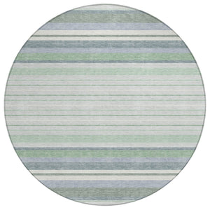 HomeRoots 8' Stylish Mint Green & Ivory Striped Washable Area Rug for Indoor & Outdoor Spaces, Durable & Easy-Care 659666