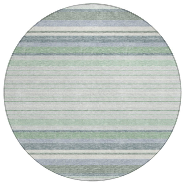 HomeRoots 8' Stylish Mint Green & Ivory Striped Washable Area Rug for Indoor & Outdoor Spaces, Durable & Easy-Care 659666