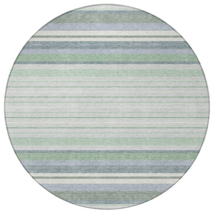 HomeRoots 8' Stylish Mint Green & Ivory Striped Washable Area Rug for Indoor & Outdoor Spaces, Durable & Easy-Care 659666