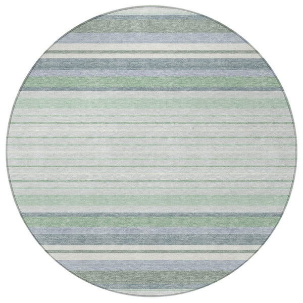 HomeRoots 8' Stylish Mint Green & Ivory Striped Washable Area Rug for Indoor & Outdoor Spaces, Durable & Easy-Care 659666