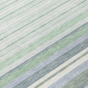 HomeRoots 8' Stylish Mint Green & Ivory Striped Washable Area Rug for Indoor & Outdoor Spaces, Durable & Easy-Care 659666