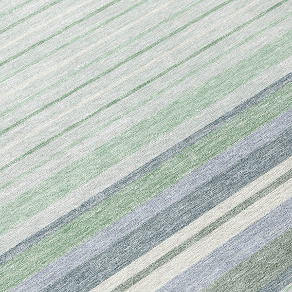 HomeRoots 8' Stylish Mint Green & Ivory Striped Washable Area Rug for Indoor & Outdoor Spaces, Durable & Easy-Care 659666