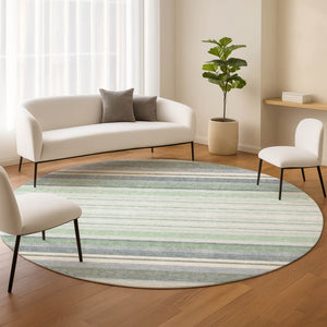 HomeRoots 8' Stylish Mint Green & Ivory Striped Washable Area Rug for Indoor & Outdoor Spaces, Durable & Easy-Care 659666