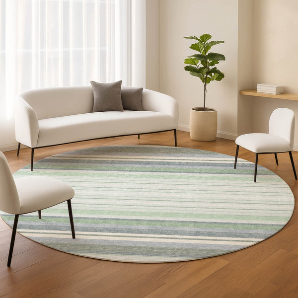 HomeRoots 8' Stylish Mint Green & Ivory Striped Washable Area Rug for Indoor & Outdoor Spaces, Durable & Easy-Care 659666