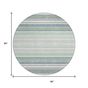 HomeRoots 8' Stylish Mint Green & Ivory Striped Washable Area Rug for Indoor & Outdoor Spaces, Durable & Easy-Care 659666