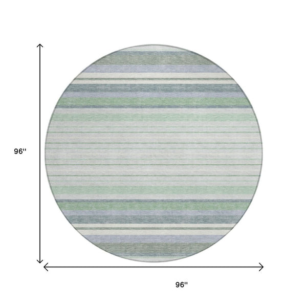 HomeRoots 8' Stylish Mint Green & Ivory Striped Washable Area Rug for Indoor & Outdoor Spaces, Durable & Easy-Care 659666