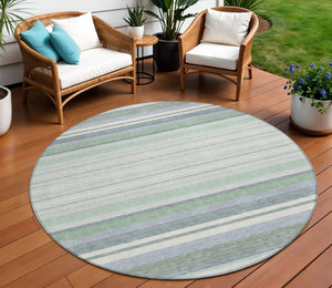 HomeRoots 8' Stylish Mint Green & Ivory Striped Washable Area Rug for Indoor & Outdoor Spaces, Durable & Easy-Care 659666