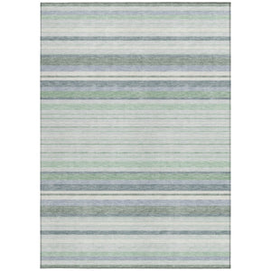 HomeRoots 8' Mint Green and Ivory Striped Washable Area Rug - Durable, Versatile Indoor/Outdoor Decor Accent 659667