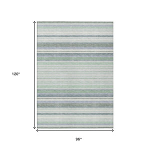 HomeRoots 8' Mint Green and Ivory Striped Washable Area Rug - Durable, Versatile Indoor/Outdoor Decor Accent 659667