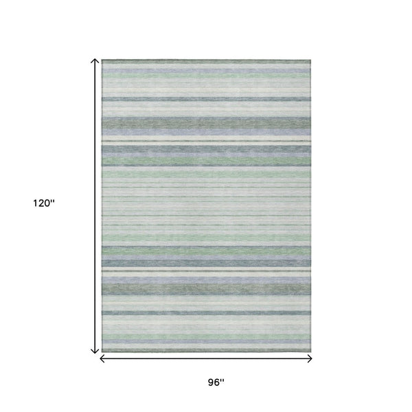 HomeRoots 8' Mint Green and Ivory Striped Washable Area Rug - Durable, Versatile Indoor/Outdoor Decor Accent 659667