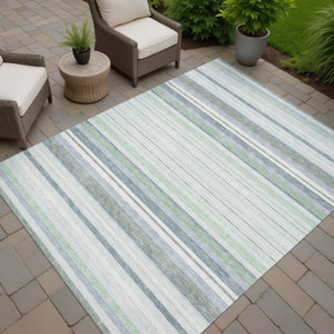 HomeRoots 8' Mint Green and Ivory Striped Washable Area Rug - Durable, Versatile Indoor/Outdoor Decor Accent 659667