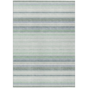HomeRoots 8' Mint Green and Ivory Striped Washable Area Rug - Durable, Versatile Indoor/Outdoor Decor Accent 659667