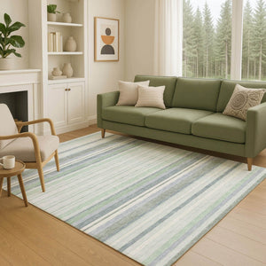 HomeRoots 8' Mint Green and Ivory Striped Washable Area Rug - Durable, Versatile Indoor/Outdoor Decor Accent 659667
