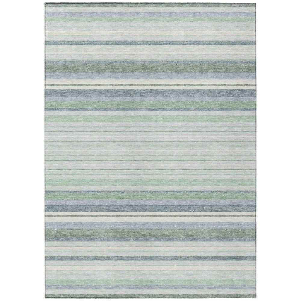 HomeRoots 9' X 12' Coastal Mint Green & Ivory Striped Washable Area Rug for Indoor/Outdoor Spaces - Durable & Stylish! 659668