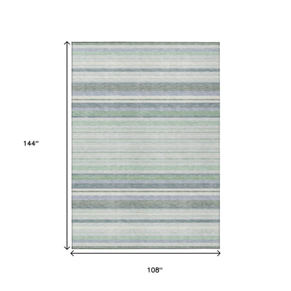 HomeRoots 9' X 12' Coastal Mint Green & Ivory Striped Washable Area Rug for Indoor/Outdoor Spaces - Durable & Stylish! 659668