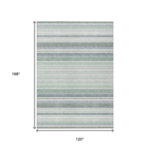HomeRoots 10' Mint Green and Ivory Striped Area Rug – Washable, Durable, Stylish for Indoor & Outdoor Spaces 659669