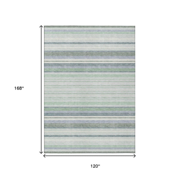 HomeRoots 10' Mint Green and Ivory Striped Area Rug – Washable, Durable, Stylish for Indoor & Outdoor Spaces 659669