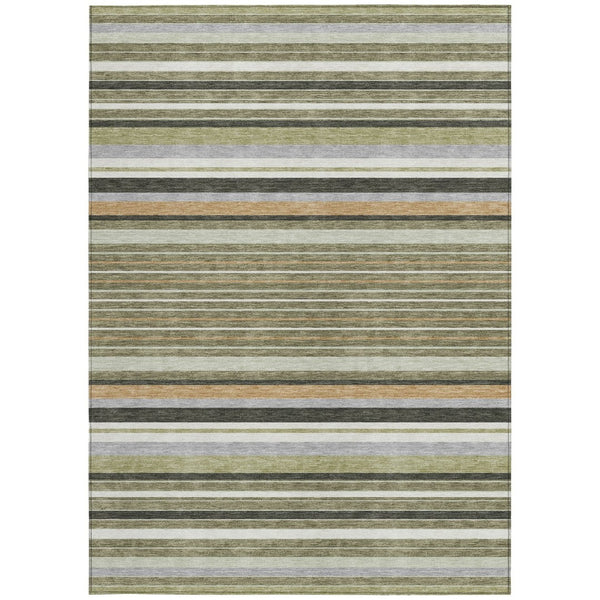HomeRoots 5' Stylish Olive Green, Copper & Ivory Striped Washable Area Rug for Indoor or Outdoor Spaces 659671