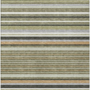 HomeRoots 5' Stylish Olive Green, Copper & Ivory Striped Washable Area Rug for Indoor or Outdoor Spaces 659671