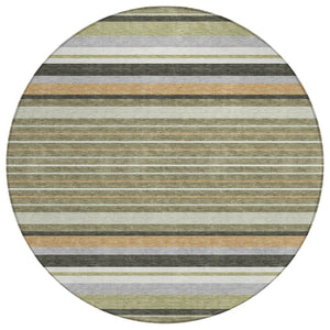 HomeRoots 8' Olive Green Copper Round Striped Area Rug - Stylish, Washable, Durable for Indoor & Outdoor Use 659672