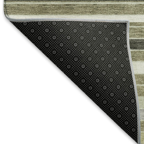 HomeRoots 8' Olive Green Copper Round Striped Area Rug - Stylish, Washable, Durable for Indoor & Outdoor Use 659672