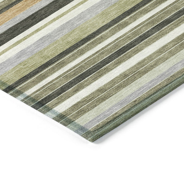 HomeRoots 8' Olive Green Copper Round Striped Area Rug - Stylish, Washable, Durable for Indoor & Outdoor Use 659672
