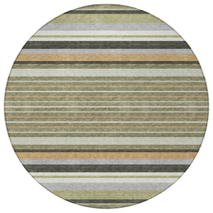 HomeRoots 8' Olive Green Copper Round Striped Area Rug - Stylish, Washable, Durable for Indoor & Outdoor Use 659672