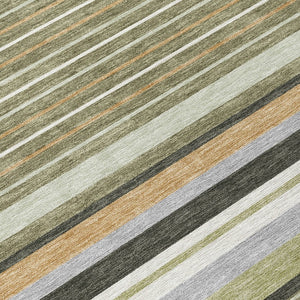 HomeRoots 8' Olive Green Copper Round Striped Area Rug - Stylish, Washable, Durable for Indoor & Outdoor Use 659672