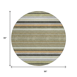 HomeRoots 8' Olive Green Copper Round Striped Area Rug - Stylish, Washable, Durable for Indoor & Outdoor Use 659672