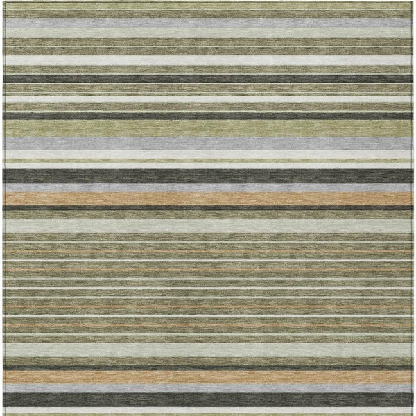 HomeRoots 8' X 10' Washable Olive Green Striped Area Rug for Indoor/Outdoor Use - Durable & Stylish Design 659673
