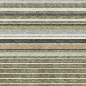 HomeRoots 8' X 10' Washable Olive Green Striped Area Rug for Indoor/Outdoor Use - Durable & Stylish Design 659673