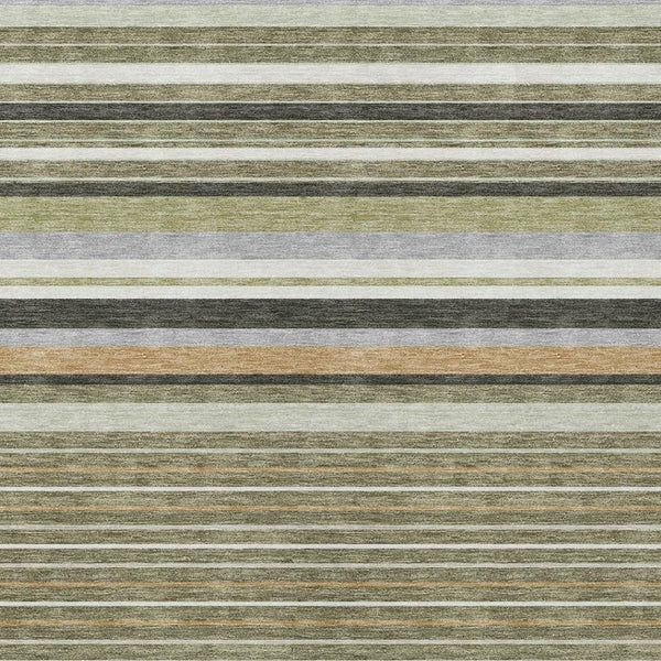 HomeRoots 8' X 10' Washable Olive Green Striped Area Rug for Indoor/Outdoor Use - Durable & Stylish Design 659673