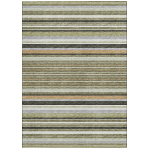 HomeRoots 9' X 12' Washable Indoor Outdoor Area Rug in Olive Green, Copper & Ivory Stripes – Durable & Stylish! 659674