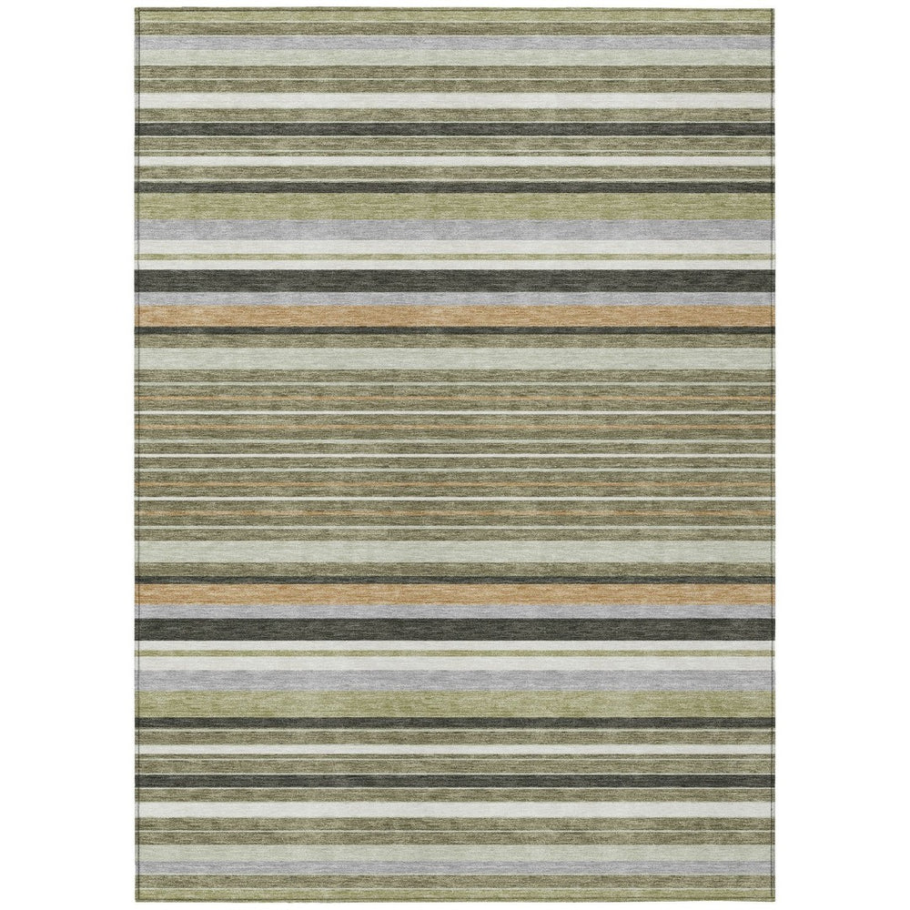 HomeRoots 9' X 12' Washable Indoor Outdoor Area Rug in Olive Green, Copper & Ivory Stripes – Durable & Stylish! 659674