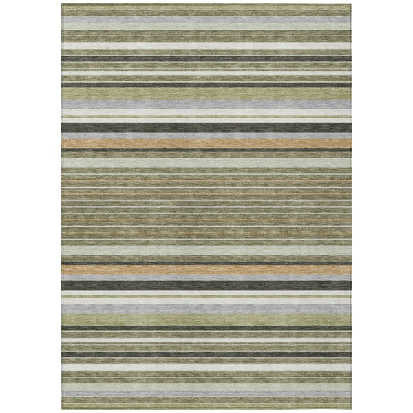 HomeRoots 9' X 12' Washable Indoor Outdoor Area Rug in Olive Green, Copper & Ivory Stripes – Durable & Stylish! 659674