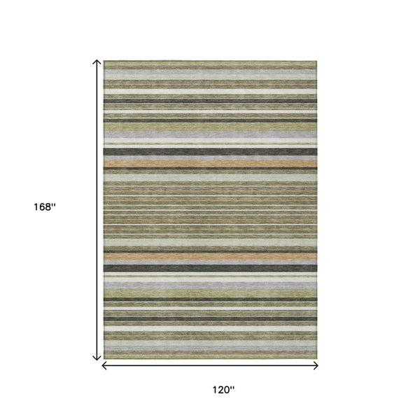 HomeRoots 10' Olive Green Striped Area Rug - Stylish, Washable Indoor/Outdoor Design for High-Traffic Spaces 659675