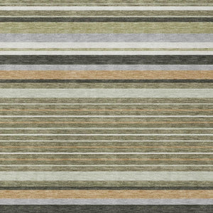 HomeRoots 10' Olive Green Striped Area Rug - Stylish, Washable Indoor/Outdoor Design for High-Traffic Spaces 659675