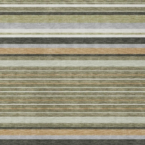 HomeRoots 10' Olive Green Striped Area Rug - Stylish, Washable Indoor/Outdoor Design for High-Traffic Spaces 659675