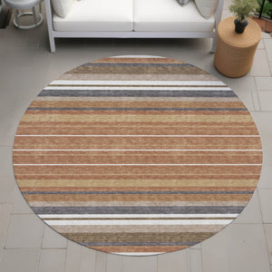 HomeRoots 8' Chili Red Round Striped Area Rug - Durable, Washable, Stylish for Indoor & Outdoor Spaces! 659678