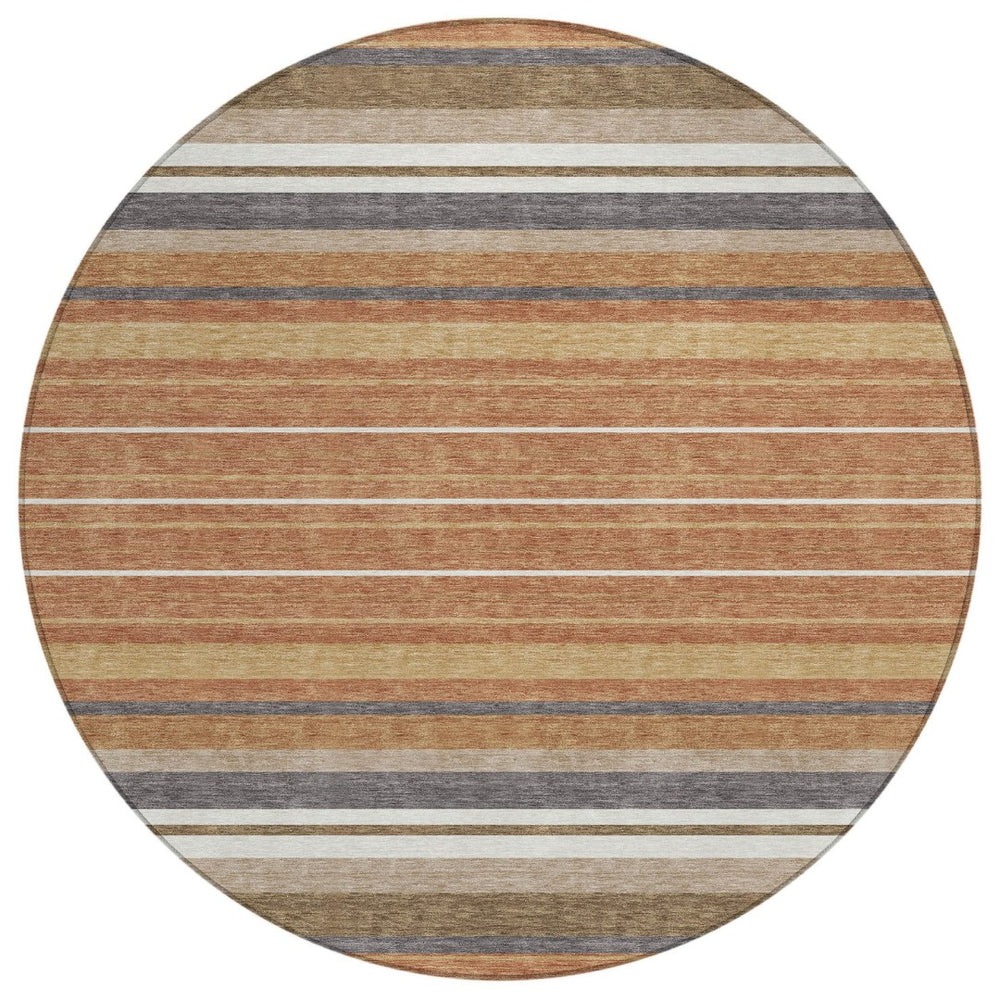 HomeRoots 8' Chili Red Round Striped Area Rug - Durable, Washable, Stylish for Indoor & Outdoor Spaces! 659678