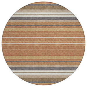 HomeRoots 8' Chili Red Round Striped Area Rug - Durable, Washable, Stylish for Indoor & Outdoor Spaces! 659678